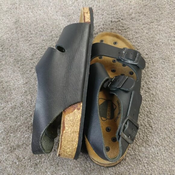 Neckermann Sandals Womens Size 37 EU Shoes Slip On Buckle Strap Black Leather - Picture 5 of 10